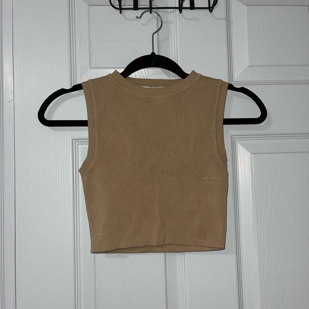Zara Tan Cropped Sweater Tank Top